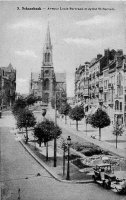 carte postale ancienne de Schaerbeek Avenue Louis Bertrand et Ã©glise St-Servais