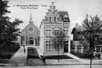 carte postale ancienne de Watermael-Boitsfort Floréal - Eglise notre Dame (inaugurée en 1926 - av des Archiducs - église actuelle 1966)