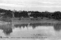 carte postale ancienne de Woluwe-St-Pierre Avenue de Tervueren. L'étang du parc de Woluwe et pont du chemin de fer