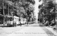 carte postale ancienne de Bonsecours Route de Condé - Départ d'un tramway électrique pour Valenciennes