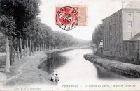 carte postale ancienne de Péruwelz Le large du canal - Moulin Delhaye