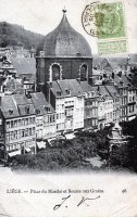 carte postale ancienne de Liège Place du Marché et Bourse aux grains