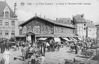 carte postale ancienne de Liège La place Cockerill - La Poste et l'ancienne Halle Centrale