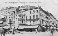 carte postale ancienne de Liège Rues Cathédrale et Vinâve d'Ile - Fontaine de la Vierge