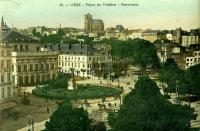 carte postale ancienne de Liège Place du théâtre - Panorama