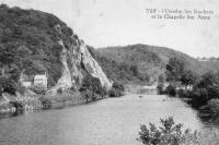 carte postale ancienne de Tilff L'Ourthe, les rochers et la chapelle Ste Anne