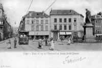 carte postale ancienne de Liège Place et rue de l'Université et Statue André Dumont (place du Vingt Août/place Cockerill)