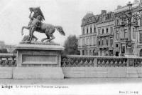 carte postale ancienne de Liège Statue Le Dompteur et les Terrasses Liégeoises
