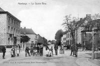 carte postale ancienne de Havelange Le Quatre Bras - Actuelle avenue de Criel et rue de la Station à droite