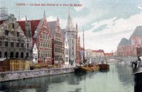 carte postale ancienne de Gand Le Quai aux Herbes et le pont St-Michel