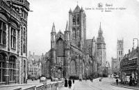 carte postale ancienne de Gand Eglise St Nicolas, le Beffroi et l'eglise St Bavon