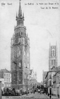 carte postale ancienne de Gand La Halle aux Draps et la Tour St Bavon