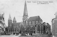 carte postale ancienne de Gand Façade de l'Eglise St Jacques donnant sur le Marché au Lin