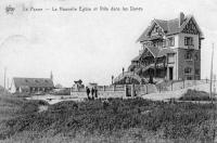 carte postale ancienne de La Panne La nouvelle église et villa dans les dunes