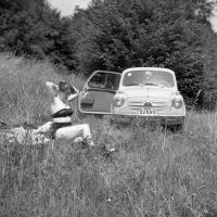  Pin-up devant la Fiat 600
